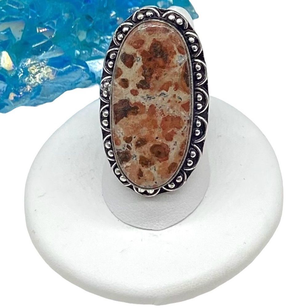 Leopard Skin Jasper Ring Size 7 925 Sterling Silver Overlay Oval Stone